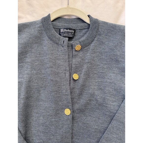Vintage Burberry 2 Piece Set Blue Merino Wool Cardigan Sweater Size 44 Small - Picture 2 of 10
